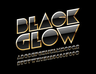 Vector luxury Golden and Black Glow Font. Chic majestic Alphabet Letters, Numbers and Symbols
