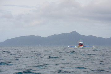 El Nido bay scenic islands view with bangka boat, Palawan, Philippines