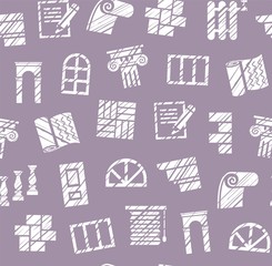 Decoration materials, construction, seamless pattern, pencil hatching, purple, vector. Finishing of premises and buildings. Plain, flat background. 