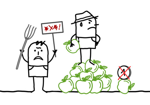 Cartoon Farmers Protesting Against Apples Pricing