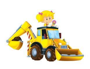 Obraz na płótnie Canvas cartoon scene with child - girl in toy excavator - on white background - illustration for children