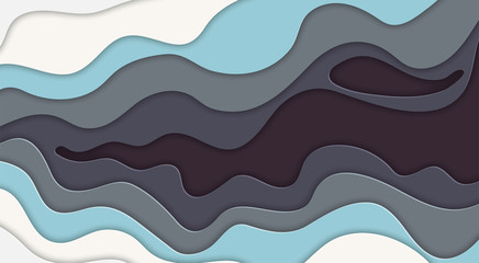 Paper art cartoon abstract waves in realistic trendy craft style. Modern origami design template. Concept inspiration or idea for your projects. Vector illustration.