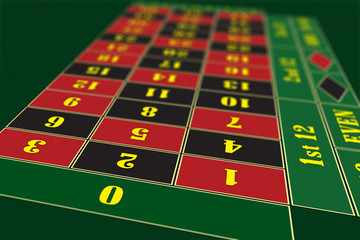 European Roulette Table perspective raster illustration, shallow DoF