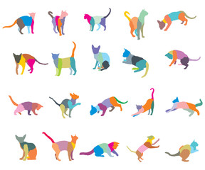 Fototapeta premium Vector set of colorful mosaic cats silhouettes-2