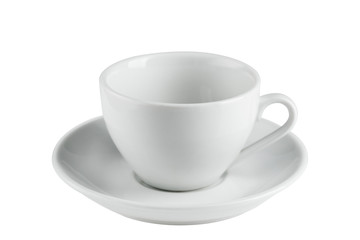 white porcelain or earthenware cup for coffee, empty cup on white background