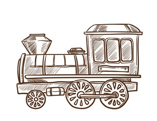 Train retro toy sketch vector hand drawn isolated vintage cartoon transport icon