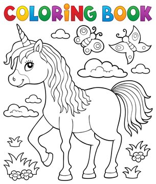 Coloring book happy unicorn topic 1