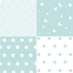 Cute set of Baby Boy seamless patterns with fabric textures