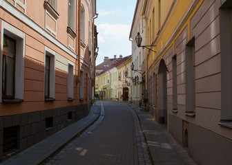 Empty street in the Old Town of Vilnius, Lithuania