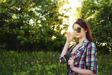 Fototapeta premium hipster girl in sunglasses outdoor