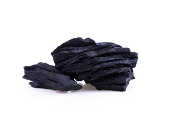 Natural wood charcoal Isolated on white, traditional charcoal or hard wood charcoal, isolated on white background