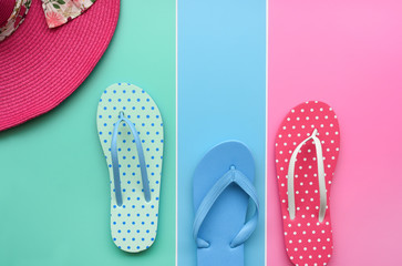 close up of sandals and starfish for background