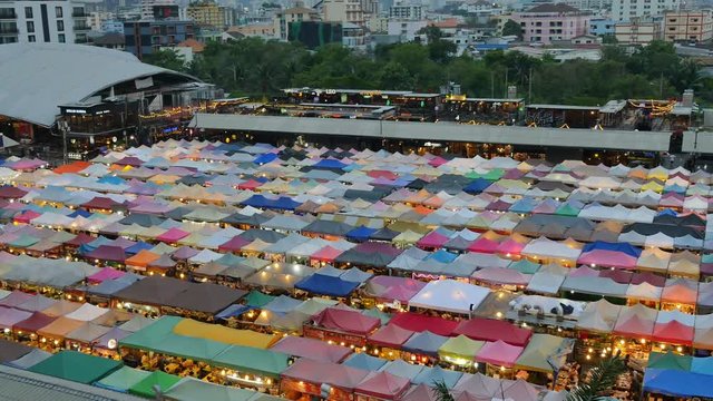 Bangkok,Thailand-March10,2018:Train Night Market Ratchada in twilight the market have any kind of food