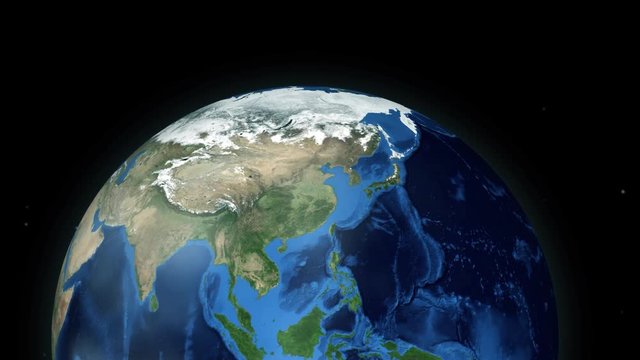 Zooming through space to a location in Globe animation - North Korea - Image Courtesy of NASA