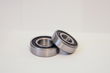 Chrome ball bearings on white background