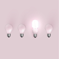 Energy saver lightbulb among old ones, vector illustration