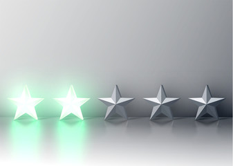 Glowing green 3D star rating, vector illustartion