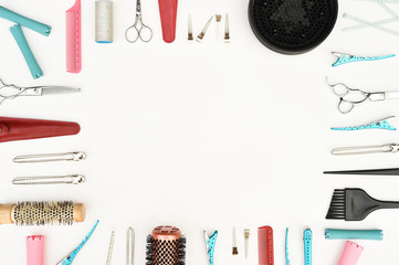 Set of professional hairdresser tools for background