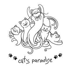 set of funny cartoon cats. hands painted kittens