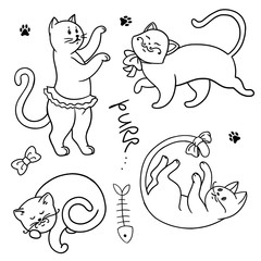 set of funny cartoon cats. hands painted kittens