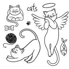 set of funny cartoon cats. hands painted kittens