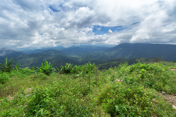 Fototapeta na wymiar Panoramic view mountain range on Nature Trail in Khao Kho National Park in Phetchabun, Thailand.