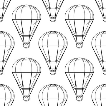 Vintage balloon Vector image on a white background. Seamless vector pattern with hot air balloon Balloon festivals