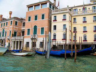 Fototapeta na wymiar Venice Water Canals Gondola Boat Summer Holiday Houses