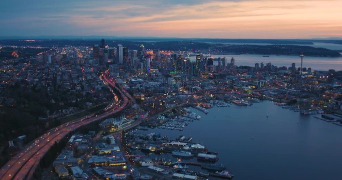 South Lake Union Panoramic Aerial City Downtown District Landscape Seattle Washington