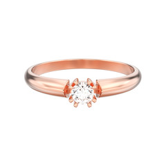 3D illustration isolated rose gold traditional solitaire engagement diamond ring