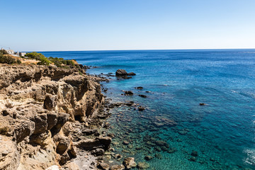 Coastline of Crete outside Lerapetra. Greece and the Mediterranean sea, blue, water 