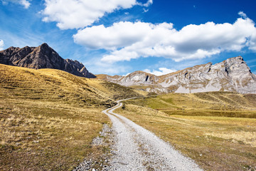 Winding hiking trail in beautiful mountain landscape, Switzerland