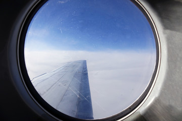 Fototapeta premium Airplane wing.Clouds and sky