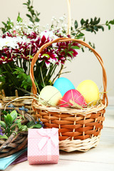 basket with colorful Easter eggs