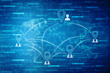 2d rendering Red map pointer with world map