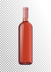 Vector illustration of a bottle of pink wine in photorealistic style. A realistic object on a transparent background. 3D Realism.