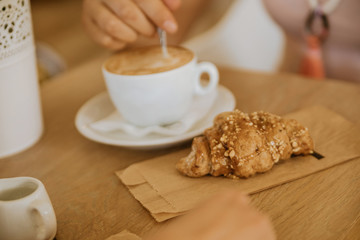 Breakfast And Coffee On A Wooden Table