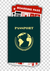 Passport and airline passenger ticket mockup. Vector illustration.