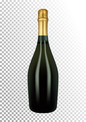 Vector illustration of a bottle of champagne or sparkling wine in photorealistic style. A realistic object on a transparent background. 3D Realism.