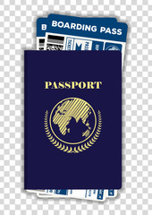 Passport and airline passenger ticket mockup. Vector illustration.