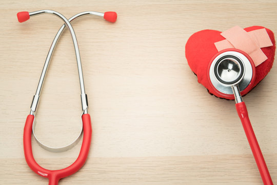 stethoscope and red heart symbol, healthcare and medicine, healthy and insurance, world health day concept