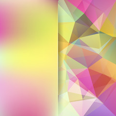 Abstract geometric style colorful background. Blur background with glass. Vector illustration. Pink, yellow, white, green colors.
