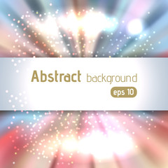 Colorful rays background with place for text. Abstract motion blur background with power explosion. Vector illustration. Pastel pink, white blue, gray colors.