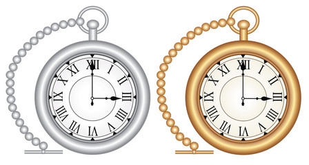 Vintage pocket watch - Gold and silver - Vector 