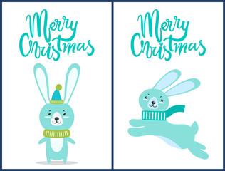 Merry Christmas Rabbits on Vector Illustration