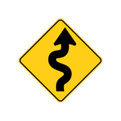 USA traffic road sign. winding road ahead,begins with a curve to the right. vector illustration