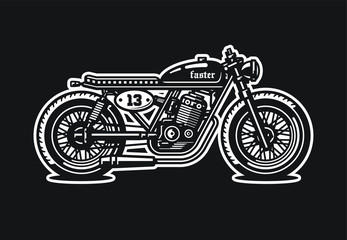 Monochrome cafe racer motorcycle. Vintage style. Custom bike.