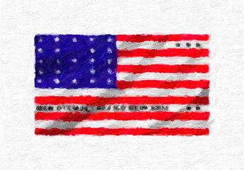 Bikini Atoll hand painted waving national flag, oil paint isolated on white canvas, 3D illustration.