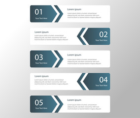 Arrow design elements for business oblue color infographics. Vector template with 5 steps