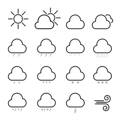 Set of simple forecast line icons. Weather signs collection